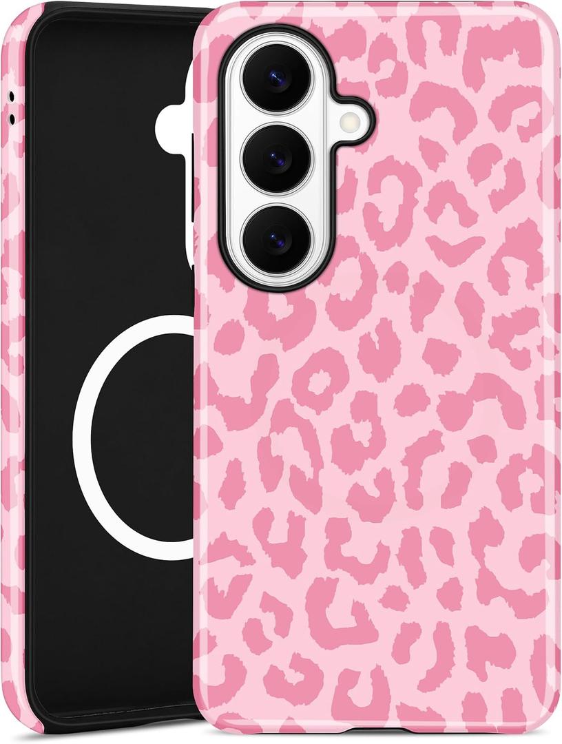 Magnetic Cheetah Phone Case for Samsung Galaxy S26 Ultra, Compatible with MagSafe, Cute Pink Aesthetic Leopard Print Soft TPU and Hard PC Shockproof Protective Phone Cover for Women Girls