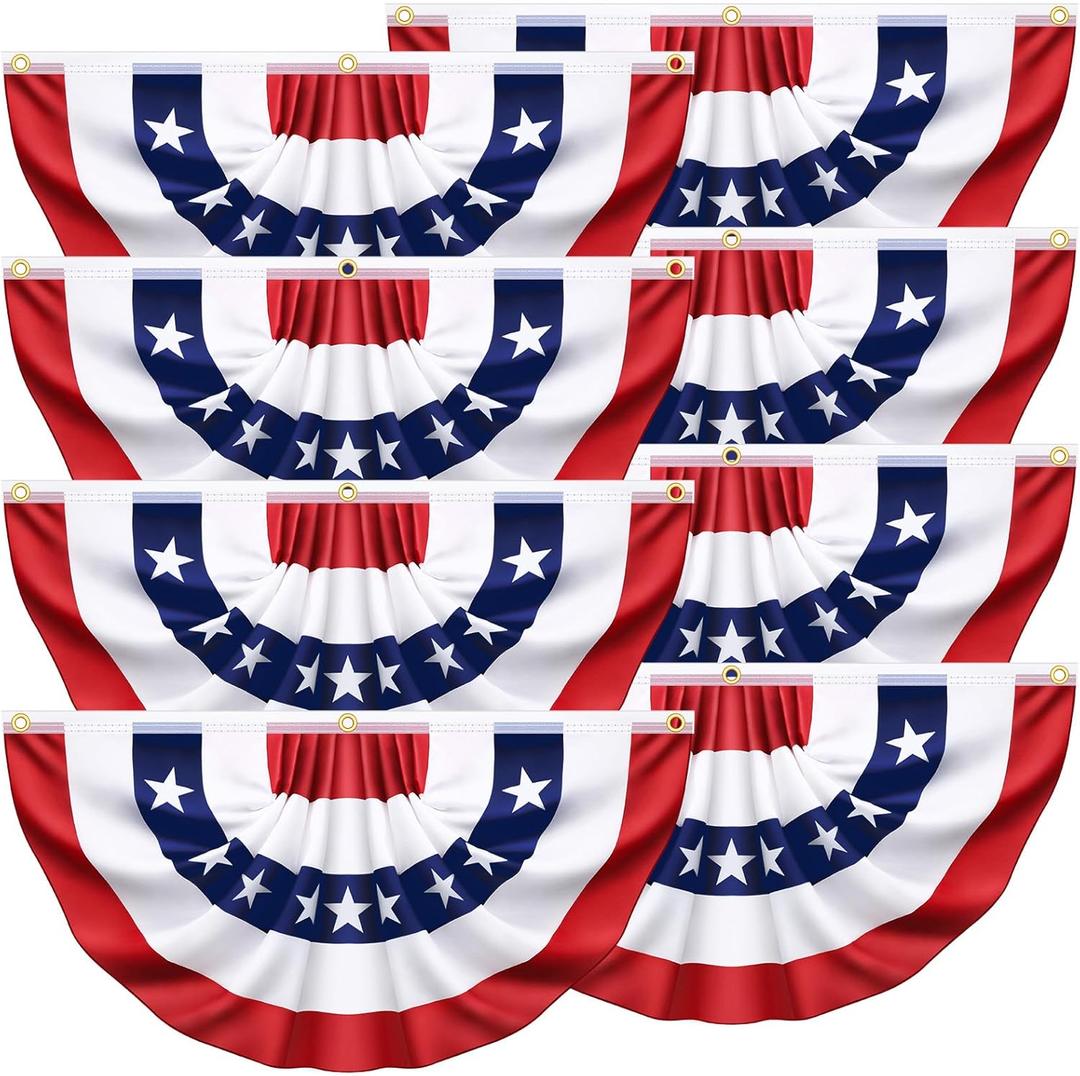 8 Pack American USA Pleated Half Fan Bunting Flags 1.5 x 3 Feet Bunting Flags Outdoor Patriotic Half Fan Banner Flag for Memorial Day Fourth of July Independence Day 4th of July Decorations
