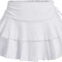 Women's Drawstring Bow Side Mini Skirts Tiered Layer Ruffle Elastic Waist Y2K Coquette Short Skirts (White, M)