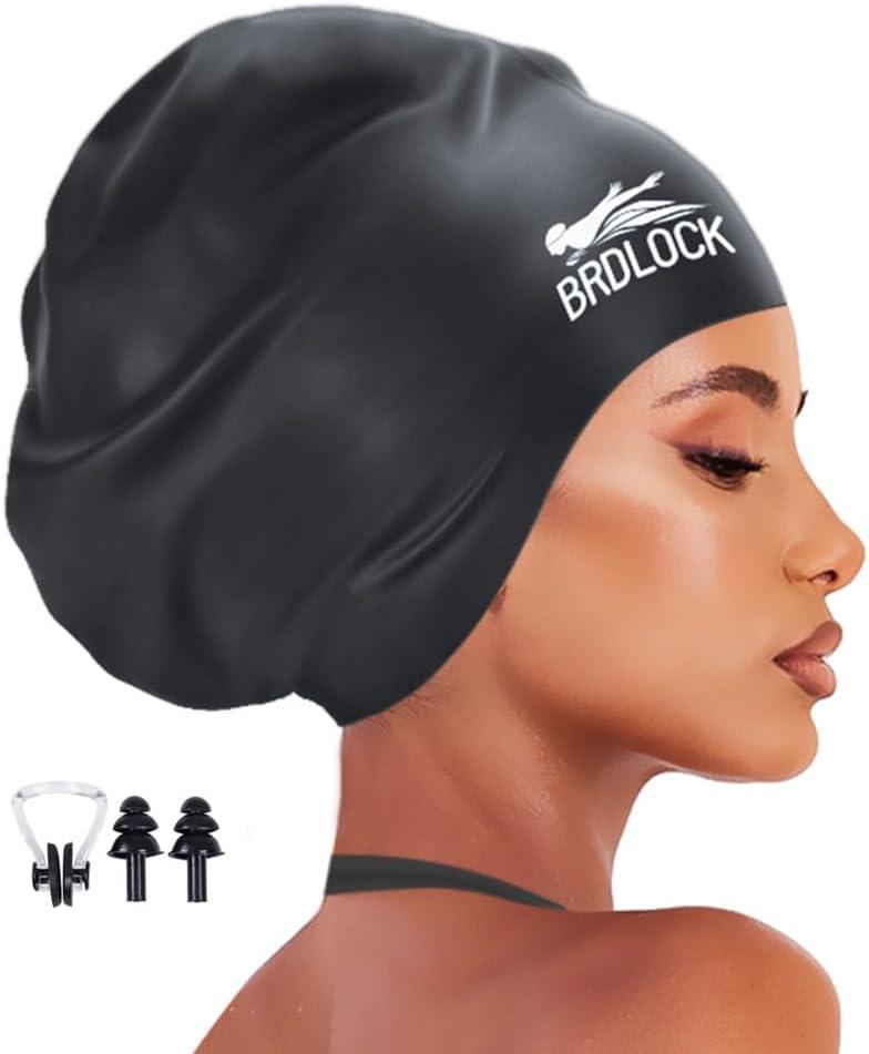 Extra Large Swim Cap for Braids and Dreadlocks Swimming Cap for Women Long Hair Braids Dreads Locs Thick Curly Hair Waterproof Silicone Swim Caps Keep Your Hair Dry (Black)