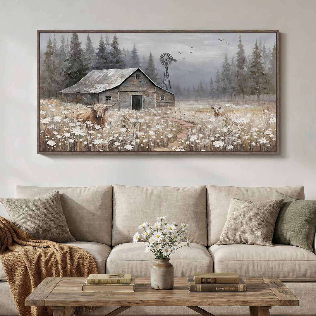 Cuspin Large Rustic Farmhouse Landscape Wall Art for Living Room, 60x30 In