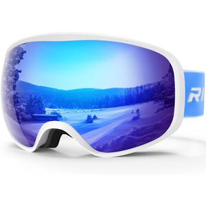 Kids Ski Goggles for Boys Girls Aged 3-14, 100% UV Protection OTG Ski Goggles (A09-white/Blue)