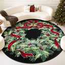 U'Artlines Christmas Washable Round Area Rug 6ft Bell Leaves Laundry Rug Runner Non Slip Soft Throw Rugs Carpet for Entryway Living Room Bedroom Black