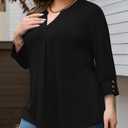 TFSDOD Womens Plus Size Tops 3/4 Length Sleeve Women's Tops V Neck Blouses Pleated Tunic Plus Size Fashion (2XL Plus)