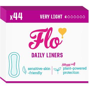 Flo - Daily Liners (44 Pack) - Organic Bamboo Panty Liners for Women - Very Light Flow - Wrapped, Ultra-Thin - Absorbent, Soft & Breathable - Fragrance Free - Vegan & Cruelty Free