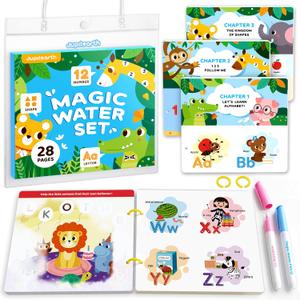 2 x JUPITEARTH Mess Free Coloring Book, Reusable Water Painting Book with 2 Refillable Water Pens 28 Pages, Travel Airplane Road Trip Activity for Toddlers, 6 x 7.2 x 0.9 inches
