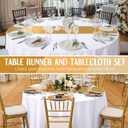 Tudomro 8 Pcs White and Gold Round Plastic Tablecloth and Satin Table Runner Set 84 Inch Round Covers 12 x 108 Inch Table Runners for Wedding Birthday Party Baby Shower Anniversary