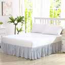 Laura Ashley - Twin Size Bedskirt, Soft Cotton Ruffled Bedding for Year Round Use, Striped Bedding with 14.5" Drop (Ticking Stripe Blue)