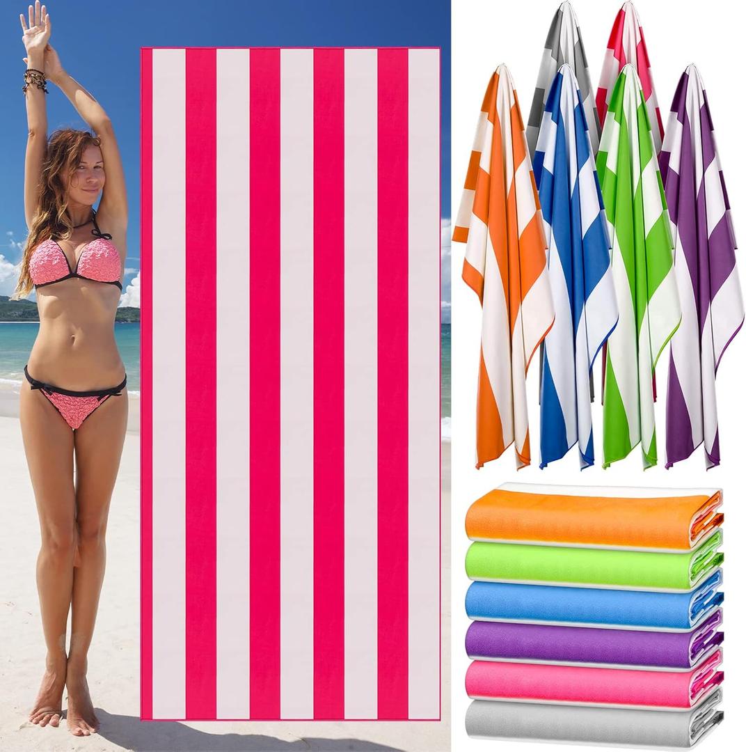 Moukeren 6 Packs Oversized 70 x 35 Inches Stripe Beach Towels Big Cabana Swimming Towels Mircofiber Beach Bath Soft Absorbent Pool Bath for Women Men Adults Moukeren 6 Packs Oversized 70 x 35 Inches Stripe Beach Towels Big Cabana Swimming Towels Mircofiber Beach Bath Soft Absorbent Pool Bath for Women Men Adults