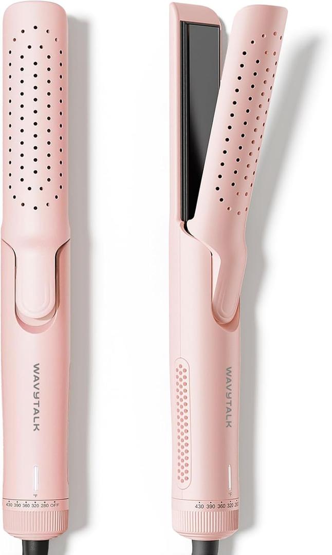 Wavytalk Airflow Styler Curling Iron, Cool Curl, 360 Cool Air Lock in Style for Lasting Curls, Reduces Damage, 2 in 1Hair Straightener and Curler, 1.25 Inch, Anti-Scald for Short Long Hair, Pink