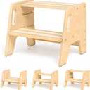WINGYZ Toddler Step Stool, 3-Height Adjustable Wooden Stool for Kids, FSC & ASTM Birch Marine Plywood, 300lb Capacity, Bathroom Sink Independence, Kitchen Potty Training, Natural Wood