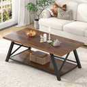 EXCEFUR Modern Coffee Table, Industrial Living Room Center Table with Storage Shelf, Rectangle Wood and Metal Cocktail Tea Table, Rustic Walnut, 47 Inch
