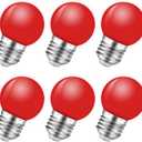 Red Light Bulb,1W E26 Red LED Lights Bulb,Small Colored Bulbs for Outdoor Indoor,Red Night Lights Bulb 1W Equivalent 5 Watt,Red Colored Bulbs for Halloween Party Christmas Bedroom,Pack of 6