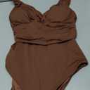 QINSEN Womens Sexy V Neck One Piece Bathing Suit Cross Back Swimsuit High Waist Monokini (Brown), XL