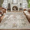 AMTOVO 8x10 Washable Area Rugs for Living Room, Non-Slip&Non-Shedding Large Soft Boho Floral Vintage Accent Print Carpet for Bedroom Dorm Dining Room Farmhouse Nursery Playroom Home Office, Beige