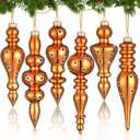 Soaoo 6 Pcs 6.3 Inch Mexican Colors Mercury Glass Finial Christmas Ornaments Hanging Christmas Finials Glass Ornaments Assorted Mercury Decor for Xmas Tree Vintage Holiday Decoration(Classic)