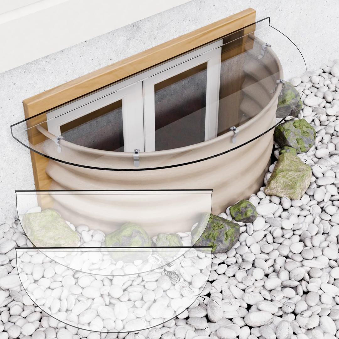 2-Pack Window Well Cover Outside 40" X 18", Clear Polycarbonate Basement/Egress Window Well Cover, All-Weather Against Debris, UV Resistant, Tear-Resistant, Waterproof, Windproof (Only Cover)