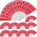 QIRMIZI 30 PACK Fabric Folding Handheld Fans, Perfect for Weddings, Parties, and Dancing,Red