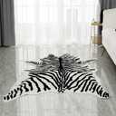Zebra Print Rug Faux Skin Area Rug Cowhide Animal Western Decor Cute Carpet for Bedroom Living Room, 4.9x6.6 Feet (Zebra - 6.6x4.9 Ft)
