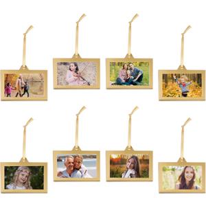 8 Pack Christmas Clear Hanging Photo Frame, 3x2 Inch Double-Sided Acrylic Small Photo Frame,Picture Frames Ornament for Family Photo, Christmas Tree, Xmas Party, Holiday Decoration(Gold)