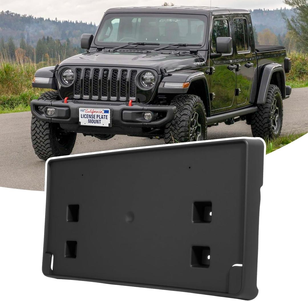 Heavy-Duty ABS Front License Plate Bracket – License Plate Holder & Frame Compatible with Jeep Wrangler 2018-2024 & Gladiator 2020-2024, Vibration Dampening,Replaces OEM# 68295610AA & CH1068150