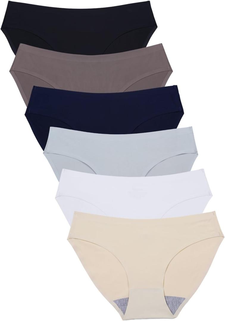 Wealurre Seamless Underwear Invisible Bikini No Show Nylon Spandex Women Panties (Medium, B/W/a/Db/Br/G)