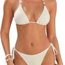 ZAFUL Womens Halter Triangle Cute Bikini Set Textured 2 Piece Swimsuit Tie Back Side Bottom Sexy Swimwear Summer Bathing Suit (Large, A01 White)