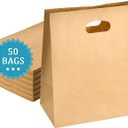 COGLARING 50Pcs 11x6x11 Brown Kraft Paper Bags with Handles, Die Cut Tote Bulk for Retail Shopping Takeout Bakery Gift Bags