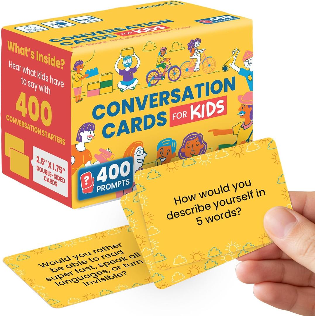 400 Conversation Cards for Kids Engage Kids, Laugh, and Grow Closer During Family Dinner, Game Night, and Road Trips Have Fun Building Social-Emotional Skills - Super Portable 2.5" x 1.75" Cards