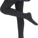 Girls Colorful Fleece Lined Tights Kids Warm Thermal Tights (Black)