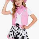 Gomukot Kids Cowgirl Costume for Girls Western Rodeo Outfit Halloween Costume Party Dress Up M