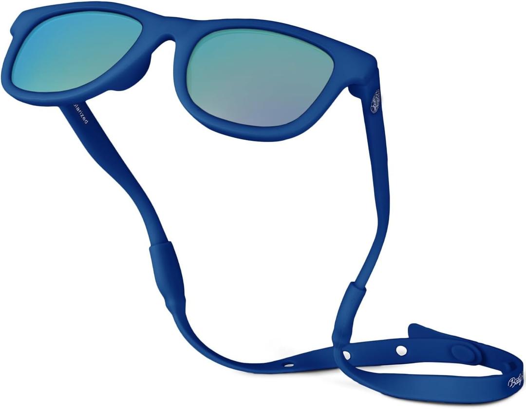 Polarized Baby Sunglasses With Strap - Unbreakable Flexible Infant Sunglasses For Toddlers Newborns 0-24 Months (Navy Blue)