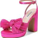 VIMISAOI Women's Bow Knot Platform Heels Open Toe Chunky Heeled Sandals Ankle Strap Comfortable Wedding Party Dress Shoes for Bride (Pink, 6)