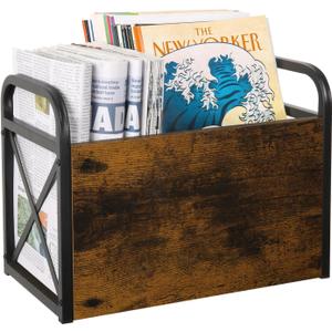 YINMIT Magazine Holder, Magazine Rack Floor, Magazine Storage Basket, Folder Organizer Bin for Books, Newspapers, Tablets (Medium, Brown)