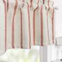 DriftAway Farmhouse Linen Lined Valance Double Layer Thermal Insulated Room Darkening Blackout Window Valances 3 Inch Rod Pocket Vertical Striped Kitchen Valance for Bathroom Single 52 x 14 Inch Red
