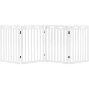 unipaws 29.5'H Free Standing Tall Wooden White Dog Cat Gate, Foldable Pet Fence for Doorway, Stairs, Indoor Use