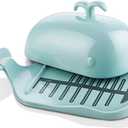 DOWAN Whale Butter Dish, Cute Butter Dish, Funny Gifts for Mom Wife Friends, Fish Bone Cutting Measuring Lines and Tail Non-slip Design, Ideal Decor Gift for Birthday Wedding Housewarming, Turquoise (9x3.5x4 inches)