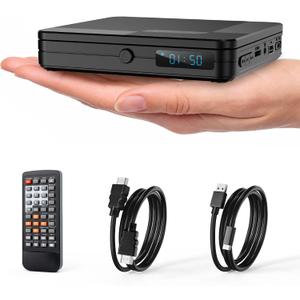 Mini DVD Player with Remote Control - All Region Free 1080P HD Small Compact CD DVD Player for Smart TV & Projector, Features HDMI Output, Headphone Jack, USB 2.0 Input, PAL/NTSC Support