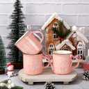 Whaline 3Pcs Pink Christmas Mini Mugs with Plaid Ribbon Christmas Tree Snowflake Mini Coffee Mug for Xmas Winter Table Centerpieces Tiered Tray Decor Gifts