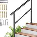 Handrails for Outdoor Steps, 4 Step HandRail Fit 3 or 4 Steps Outdoor Stair Railing, Deck Handrail, Black Wrought Iron Hand Rails kit for Concrete, Metal Porch Railing, Porch Steps, Upgrade