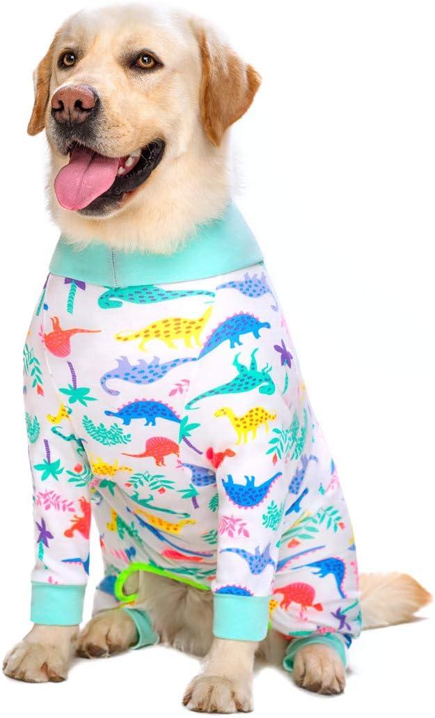 White Dinosaur Surgery Recovery Suit female male for Dogs After Surgery Medium Large Dogs Onesie,Lightweight Dog recovery suit for Shedding Prevent Licking Surgical Wound,Dog Pajamas Pjs ,Full Belly (32 (Chest 32.28 in | Backlength 22.05 in))