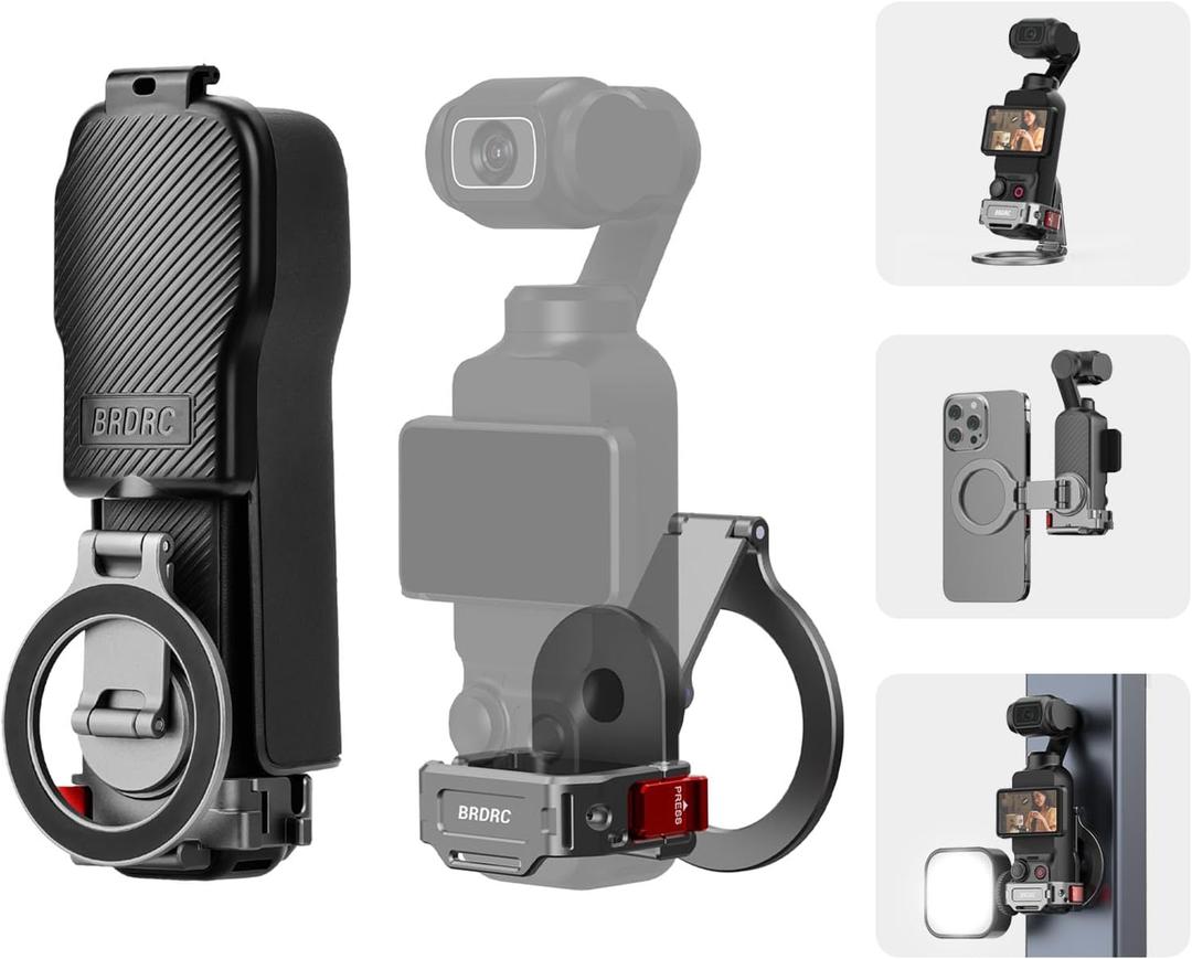 BRDRC Pocket 3 Magnetic Mount, Phone Holder for MagSafe Aluminum Alloy Magnet Expansion Adapter with Cold Shoe for DJI OSMO Pocket 3 Creator Combo Accessories (with Protective Cover)