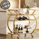 LVB Gold Bar Cart with Glass, Bar Cart with Wheels, Wine Cart with 2 Tier Storage Glass Shelves Home Bar Serving Cart with Wine Rack, Liquor Cart for Kitchen, Bar, Dinning Room, 15.7 W x 30.0 D x 33.0 H