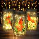3 Pcs Cardinal Solar Lantern Fairy Hanging Solar Jar Lights Outdoor Yard Garden Lantern Decor for Holiday Indoor Outdoor Decorations Home Decor(Christmas Cardinal)