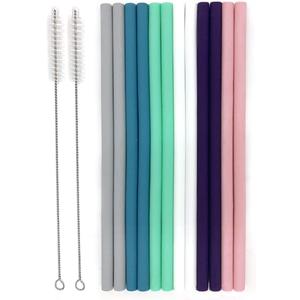 Senneny Set of 12 Silicone Drinking Straws for 30oz and 20oz - Reusable Silicone Straws BPA Free Extra Long with Cleaning Brushes- 12 Straight- 6mm Diameter