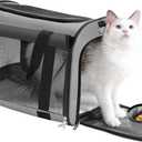 TWDEPART Cat Carrier Backpack - Durable, Ventilated & Foldable with Roll-Up Shade, Includes Free Collapsible Bowl & Cushion for Stress-Free Travel (Grey)
