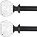 2 Pack 3/4 Inch Diameter Adjustable Curtain Metal Rod with Round Clear Acrylic Ball Finials，48 to 84 Inch