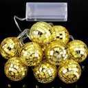 BBTO LED Disco Ball String Light Battery Powered Mirror Balls Ornaments for Outside Backyard Porch 70s 80s Disco Party Supplies(1.57 Inch, Gold)