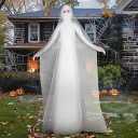 8FT Halloween Inflatables Outdoor Decorations Ghost Bride Halloween Decor Outside Blow Ups with Red Eyes LED Lights for Yard Indoor Lawn Party Porch Garden