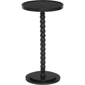 HOOBRO Round Side Table, Small Drink Table for Small Space, Nightstand with Solid Wood Accent Leg, Stable Pedestal, Easy Assembly, for Living Room, Bedroom, Sofa Couch, Corners, Black BK187BZ01